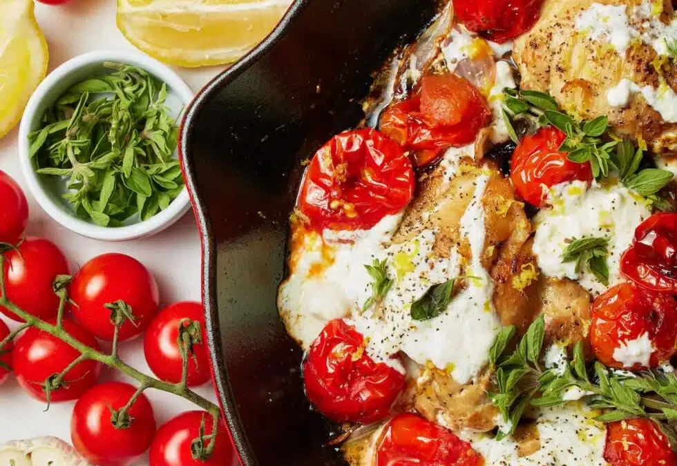 Easy Weeknight Meal: Roasted Chicken Thighs with Tomatoes and Feta